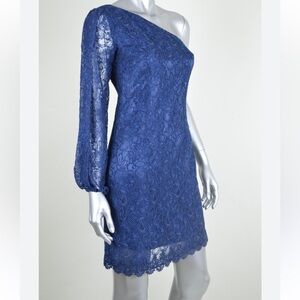LAUNDRY by Shelli Segal New Navy Blue One Shoulder Lace Dress MSRP $245 Size 6
